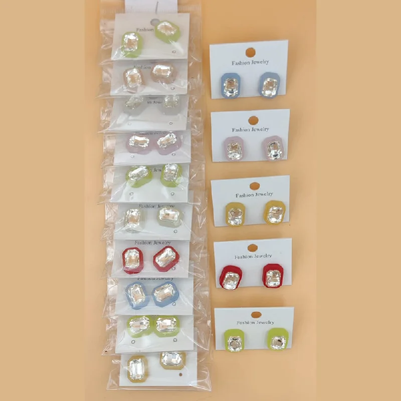 women’s bold earrings-MD Art Crystal Stone Stud Earrings (Mix Color)