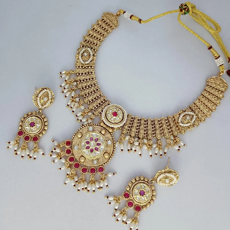 women’s rose gold necklaces-Rani Sati Jewels Gold Plated Kundan Stone And Pearls Necklace Set