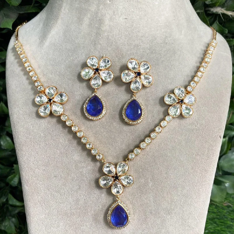 women’s wedding necklaces-Royal Kundan Jewellery Gold Plated Polki Kundan Necklace Set