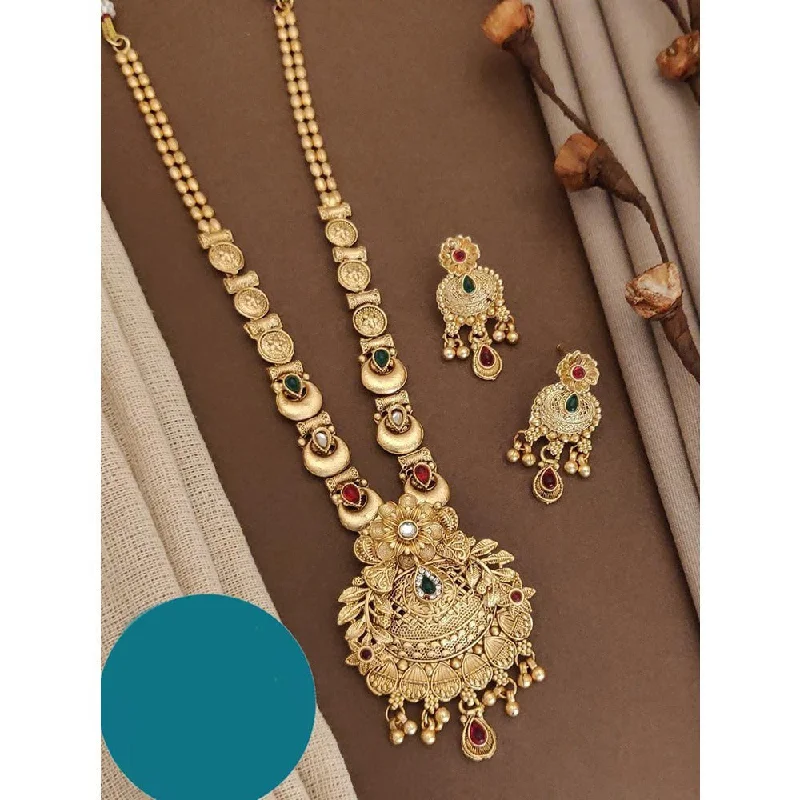 women’s romantic heart necklaces-Akruti Collection Gold Plated Kundan Long Necklace Set