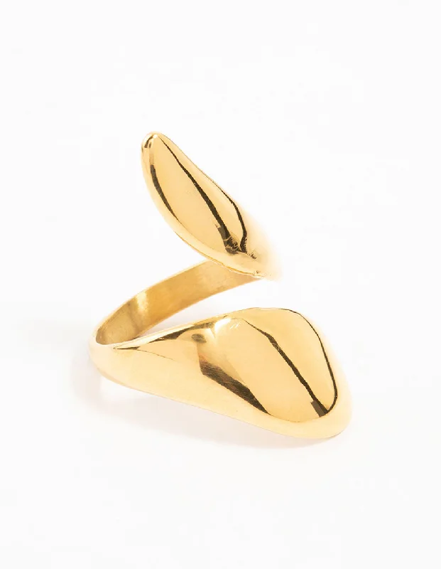 women’s infinity band rings-Waterproof Gold Plated Stainless Steel Elongated Wrapped Ring