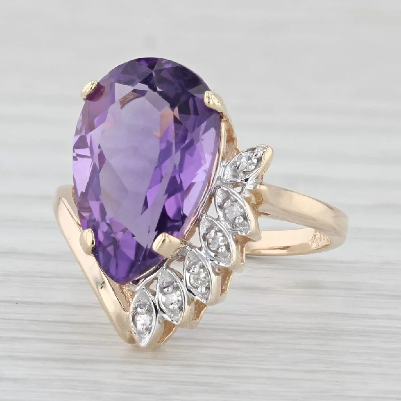 women’s luxury diamond engagement rings-13.36ctw Pear Amethyst Diamond Ring 14k Yellow Gold Size 6.25 Bypass