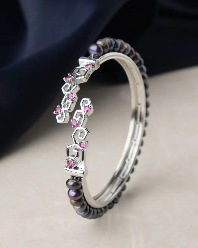 women’s silver bangles-Trendy Stone Studded Pearl Bangle