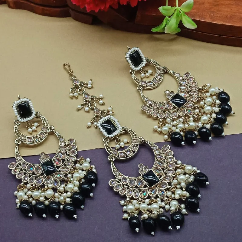 women’s silver earrings-India Art Gold Plated Crystal Stone Earrings With Maangtikka