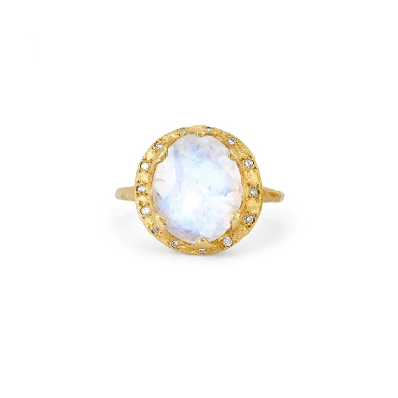 women’s zirconia rings-Baby Queen Oval Moonstone Ring with Sprinkled Diamonds