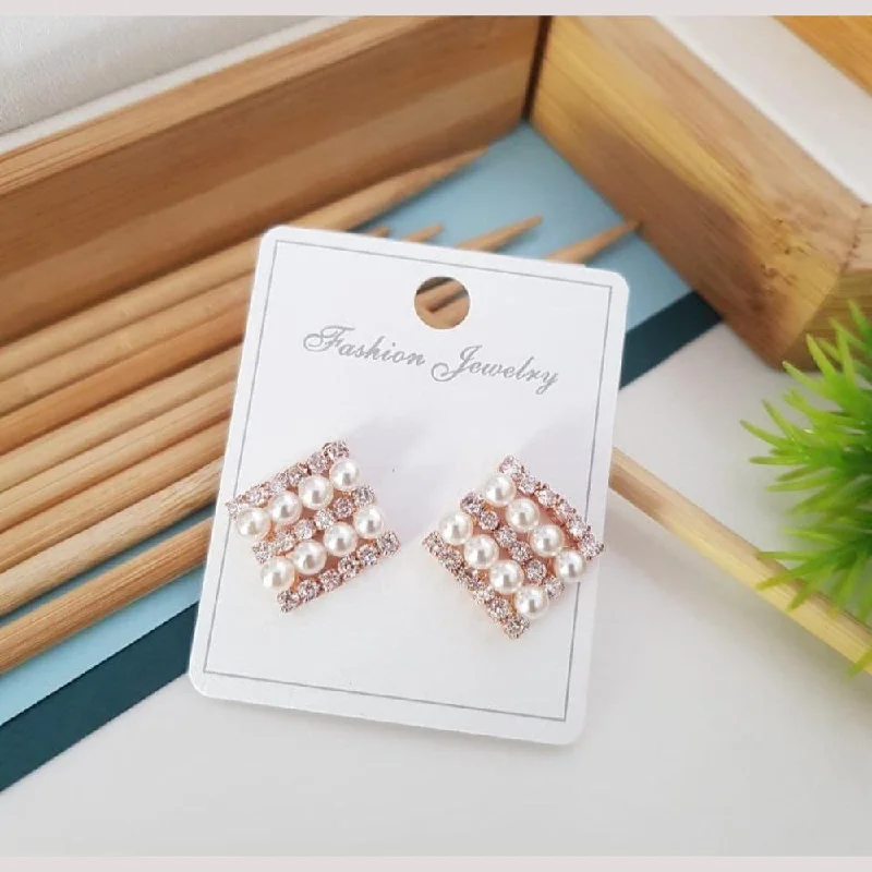 women’s sapphire stud earrings-Aamrapali Rose  Gold Plated Pearl And Austrian Stone Dangler Earrings