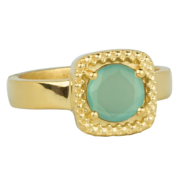 women’s diamond halo rings-Let it Glow Ring in Gold and Aqua Chalcedony