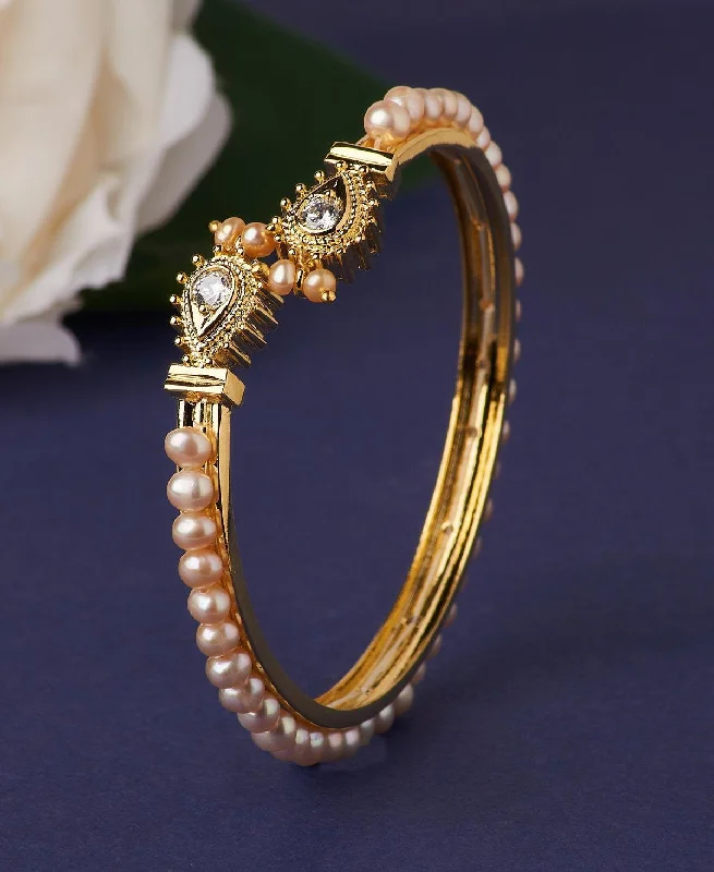 women’s silver bracelets-Classy Real Pearl Bangle