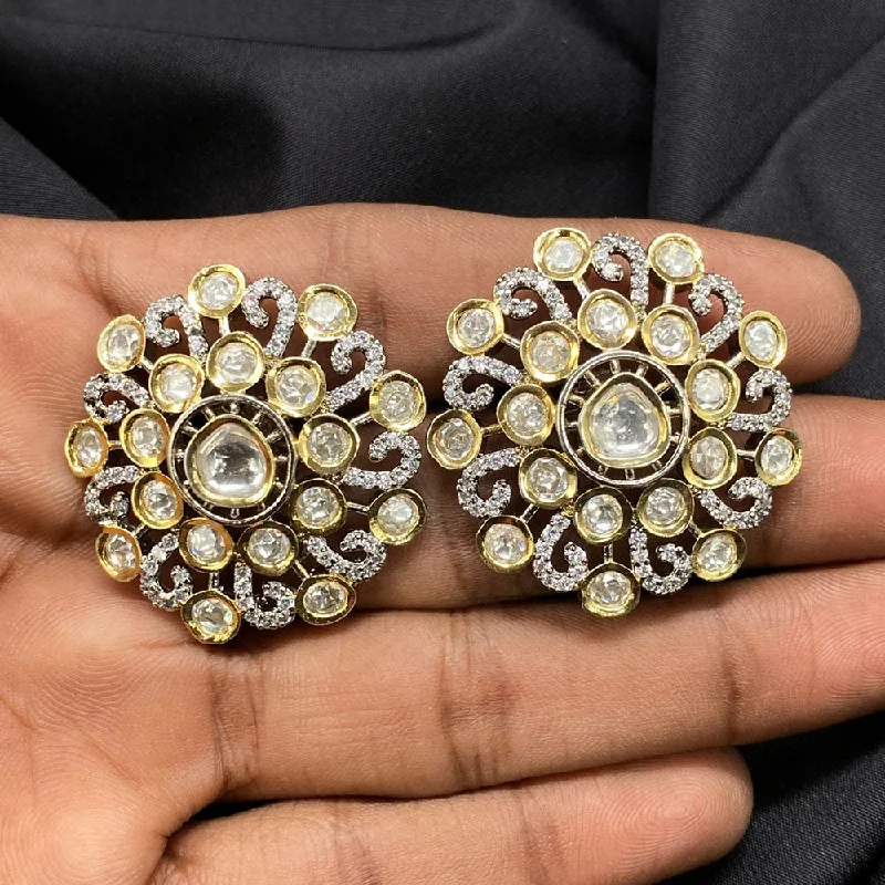 women’s opal earrings-Amoliya Jewels Brass Polki Kundan Stud Earrings