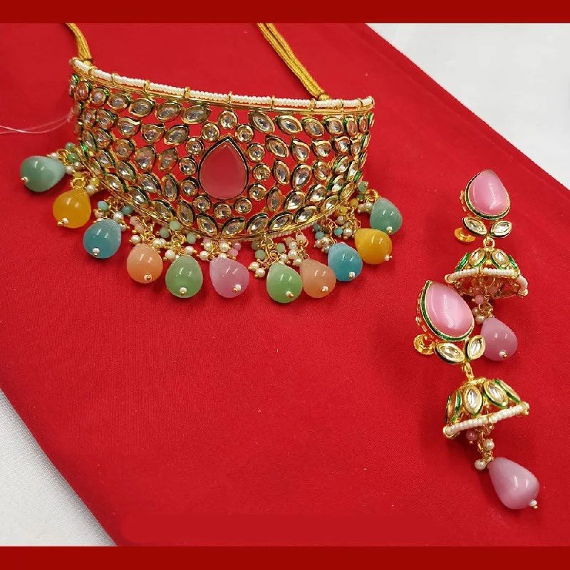 women’s fashion necklaces-Padmawati Bangles Gold Plated Kundan Stone And Pearls Choker Necklace Set