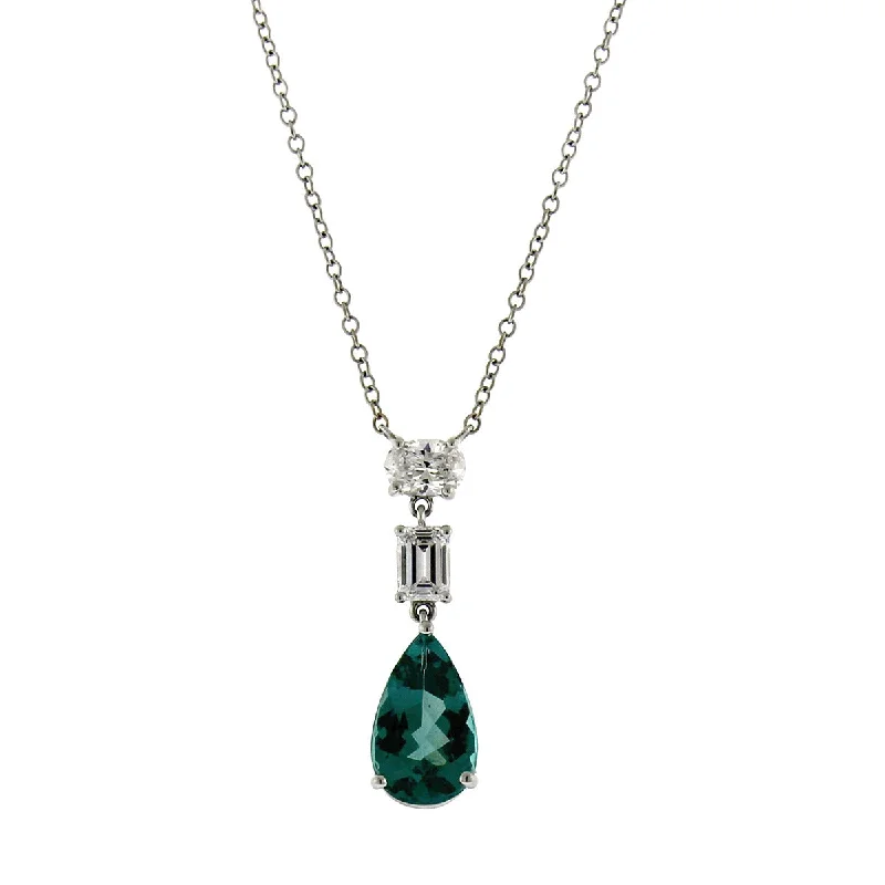 women’s long chain necklaces-Green Tourmaline and Diamond Pendant Necklace