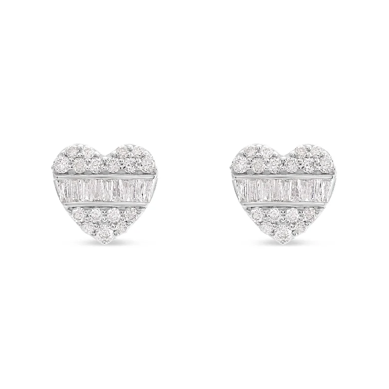 women’s anniversary earrings-10K White Gold Heart-Shaped Diamond Stud Earrings