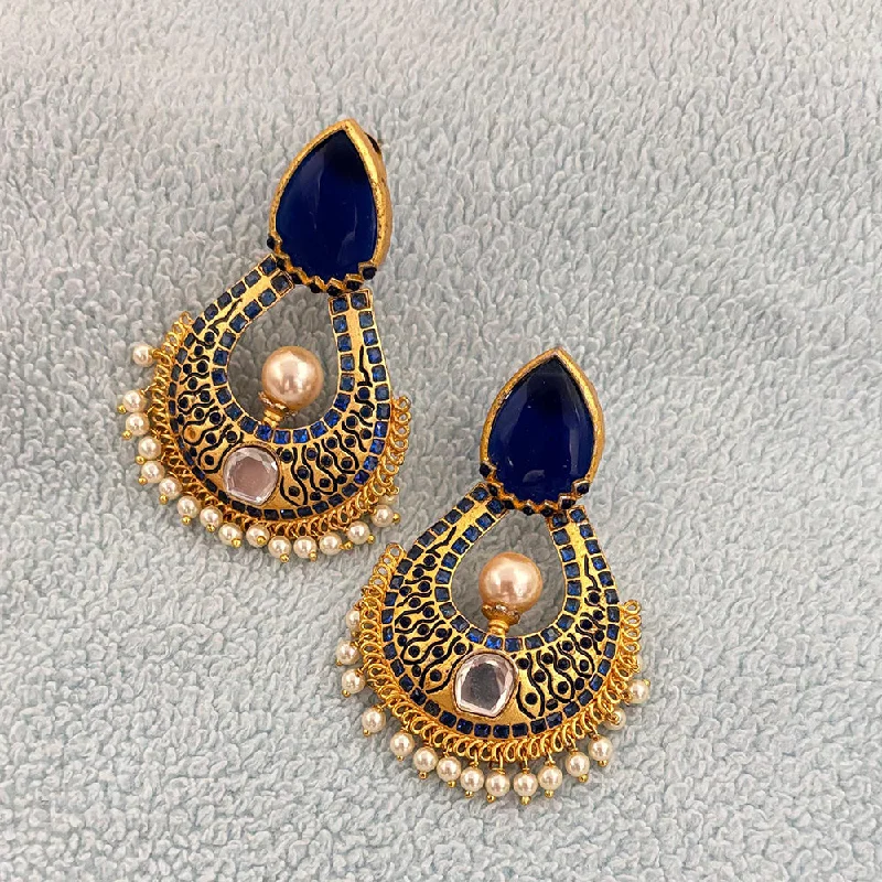 women’s vintage hoop earrings-Jewel Addiction Gold Plated Pota Stone And Pearls Dangler Earrings