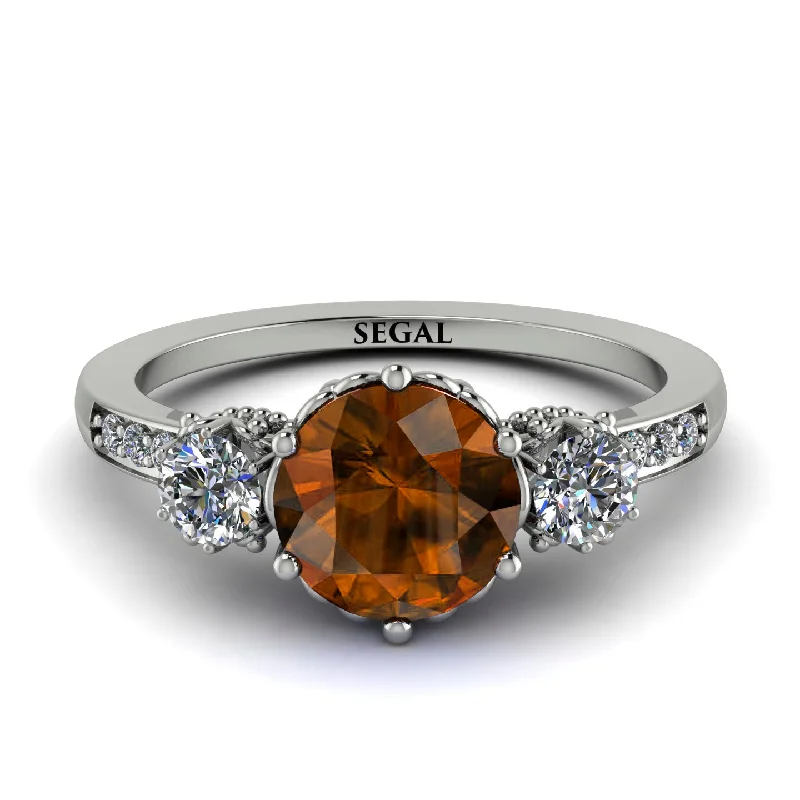 women’s affordable diamond engagement rings-Vintage 3 Stones Brown Diamond Ring With Micro Pave - Luna No. 1103