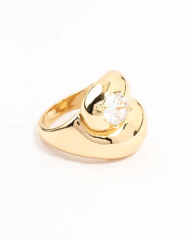 women’s chic rings-Gold Plated Puffy Swirl Cubic Zirconia Rings