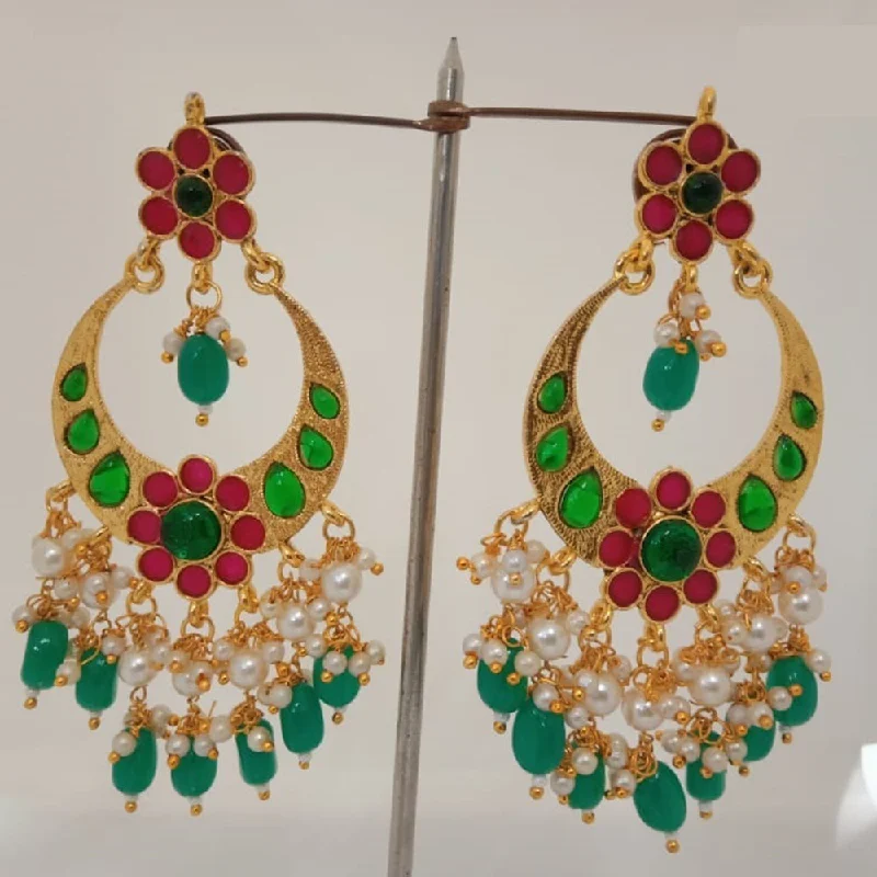 women’s vintage-inspired earrings-Midas Touch Gold Plated Kundan Stone And Pearls Dangler Earrings