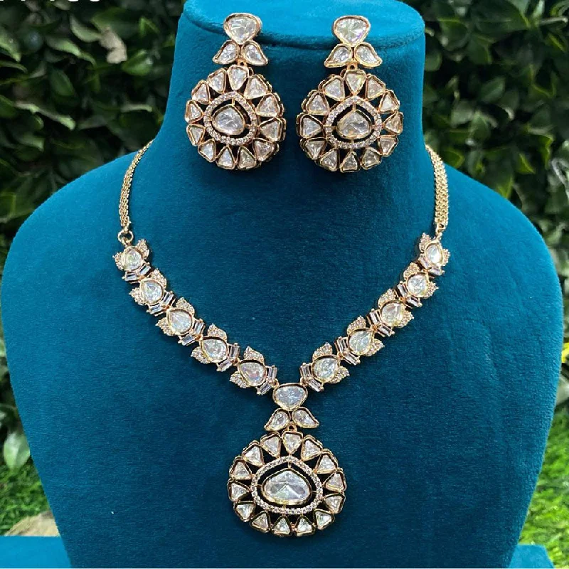 women’s long chain necklaces-Royal Kundan Jewellery Gold Plated Polki Kundan Necklace Set