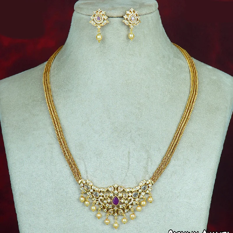 women’s gemstone layered necklaces-Diksha Collection Gold Plated Austrian Stone Necklace Set