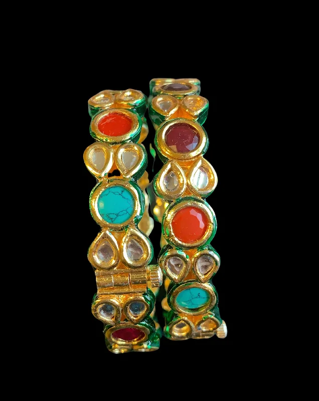 women’s antique bracelets-B177 Amelia kundan bangles in navratan ( READY TO SHIP )