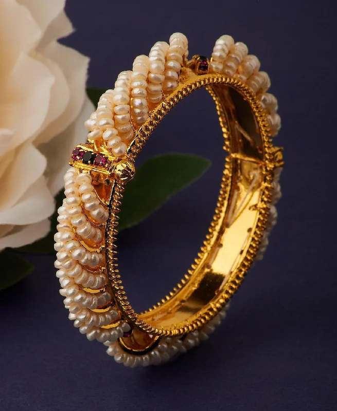 women’s thick gold bracelets-Elegant and classy Pearl Bangle