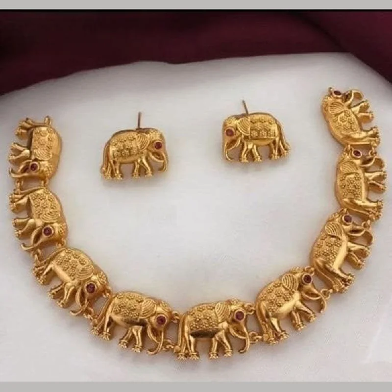 women’s custom-made necklaces-Lucentarts Jewellery Gold Plated Pota Stone Elephant Style Necklace Set