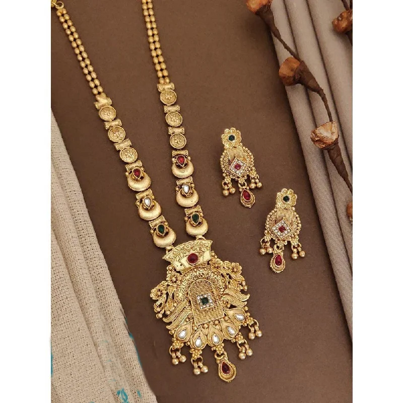 women’s custom engraved necklaces-Akruti Collection Gold Plated Kundan Long Necklace Set