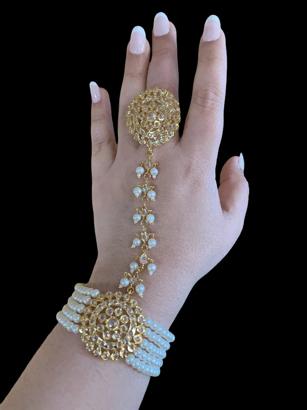 women’s casual bracelets-HP12 Trikha haath Phool (pearls  )  -ONE PAIR( SHIPS IN 3 WEEKS  )