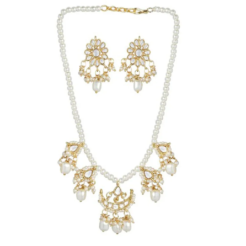 women’s chic necklaces-SNERA  Gold Plated Kundan Stone And Pearl Necklace Set