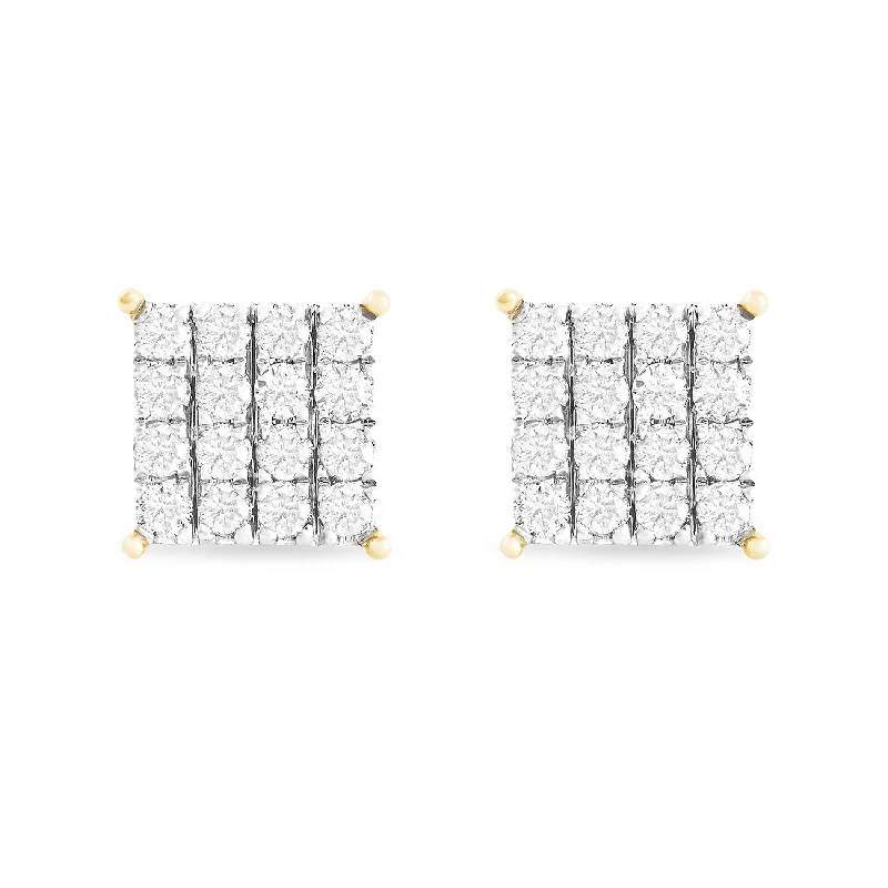 women’s luxurious earrings-10K Yellow Gold 1.44ct Square Diamond Stud Earrings 10mm