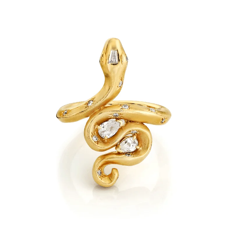 women’s titanium rings-Kundalini Snake Ring w/ Pear Diamonds