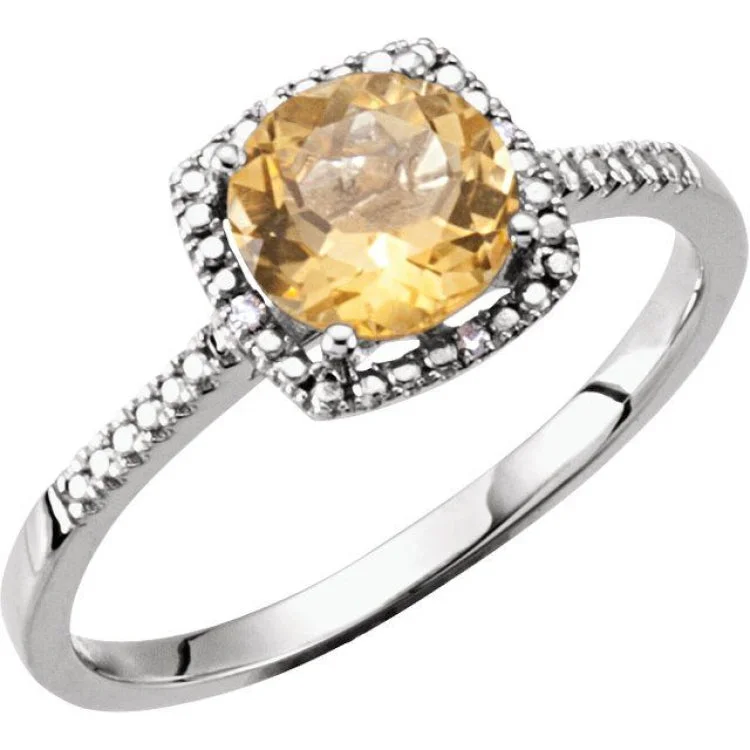 women’s luxury diamond engagement rings-Sterling Silver Natural Citrine & .01 CTW Natural Diamond Ring