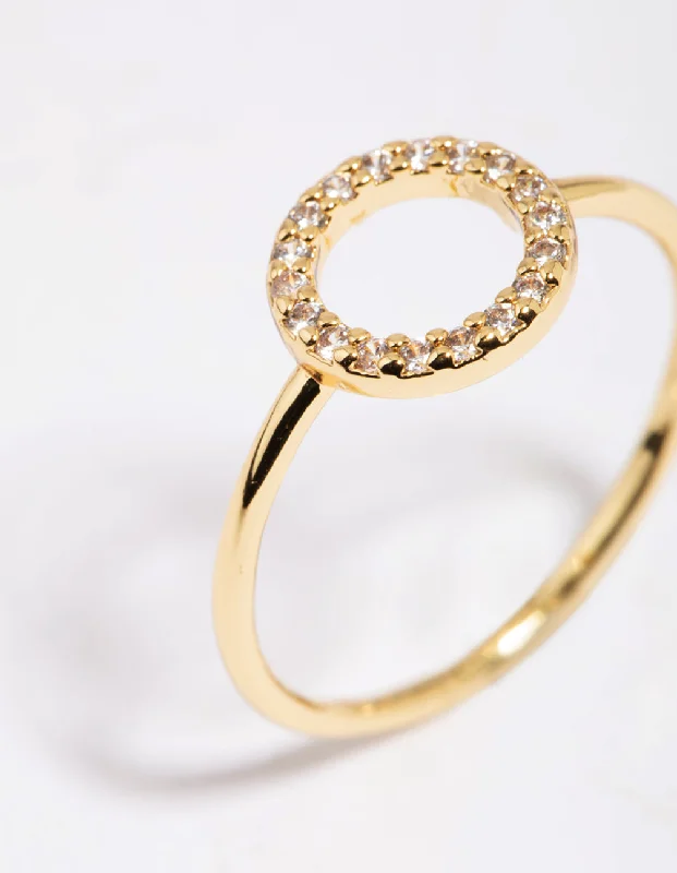 women’s birthstone rings-Gold Plated Cubic Zirconia Circle Ring