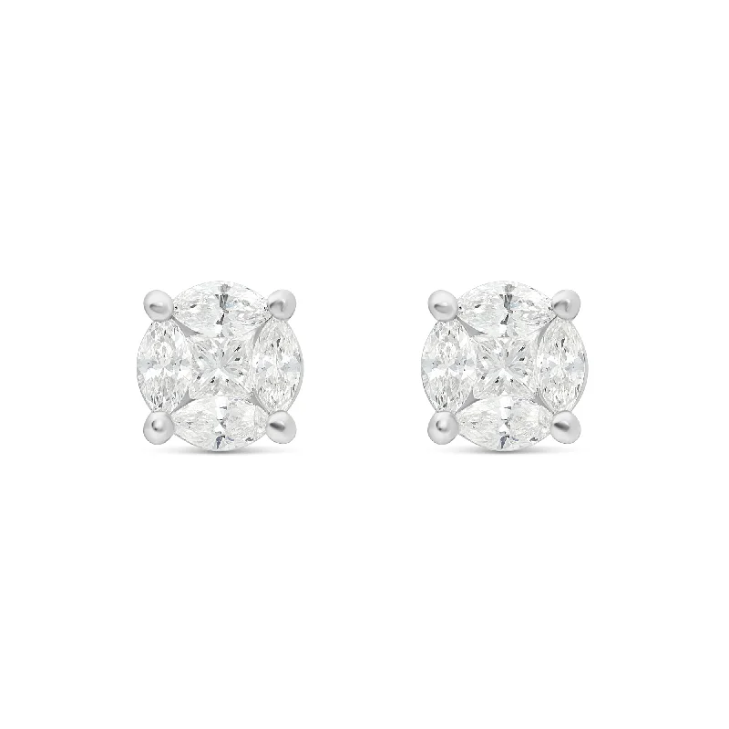 women’s adjustable earrings-10K Gold Marquise Diamond Stud Earrings