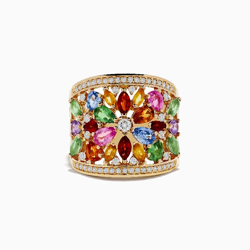 women’s large engagement rings-Watercolors 14K Yellow Gold Multi Sapphire and Diamond Ring