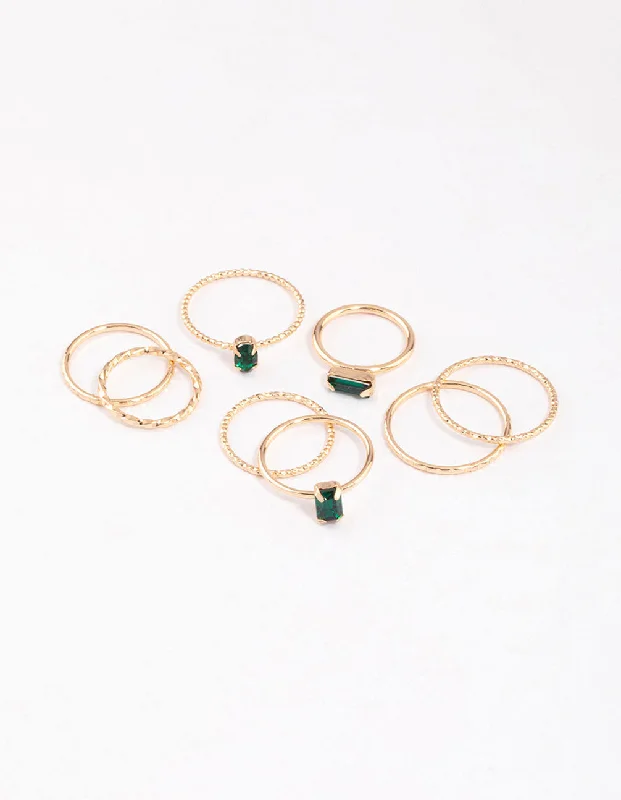 women’s stackable gemstone rings-Gold Fine Baguette Ring Pack