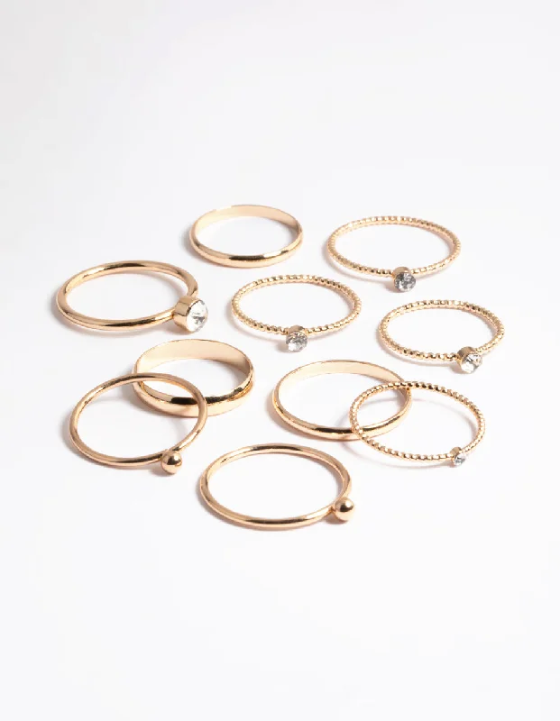 women’s textured rings-Gold Mixed Stone & Textured Ring Pack