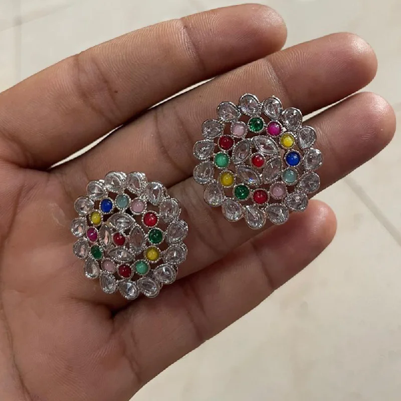 women’s bold earrings-Shree Chamunda Jewellers Silver Plated Crystal Stone Stud Earrings