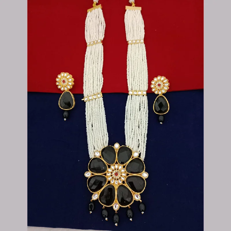 women’s vintage-inspired necklaces-Marudhar Creations Gold Plated Matte Finish Pearl And Kundan Long Necklace Set