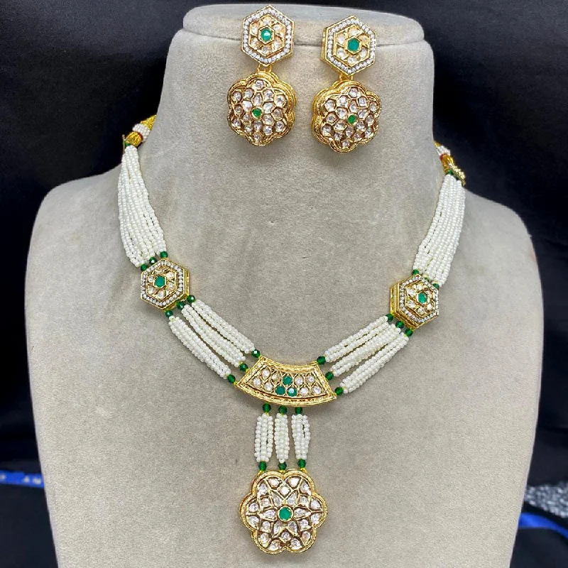 women’s custom necklaces-Royal Kundan Jewellery Gold Plated Polki Kundan And Pearls Necklace Set