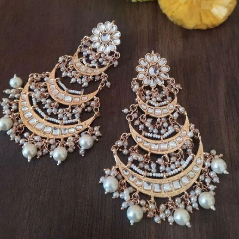 women’s hoop earrings with gems-Bevy Pearls Gold Plated Kundan And Pearl  Dangler Earrings