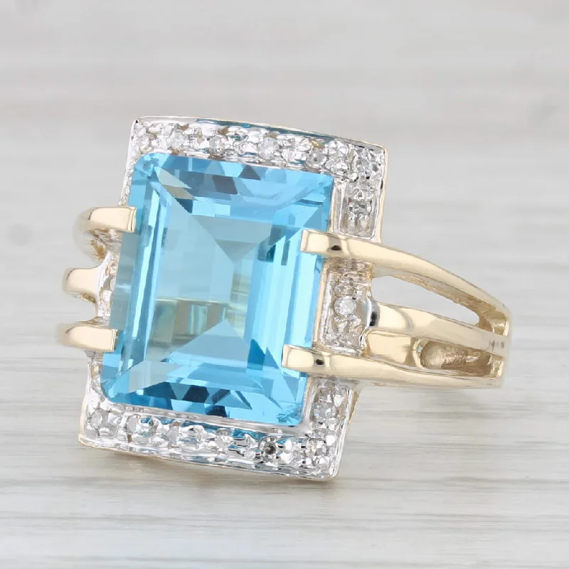 women’s ruby engagement rings-7.86ctw Emerald Cut Blue Topaz Diamond Ring 10k Yellow Gold Size 7.25