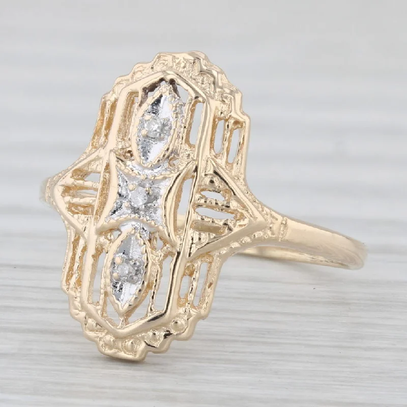 women’s square engagement rings-Vintage Diamond Ring 14k Yellow Gold Ornate Openwork Size 6