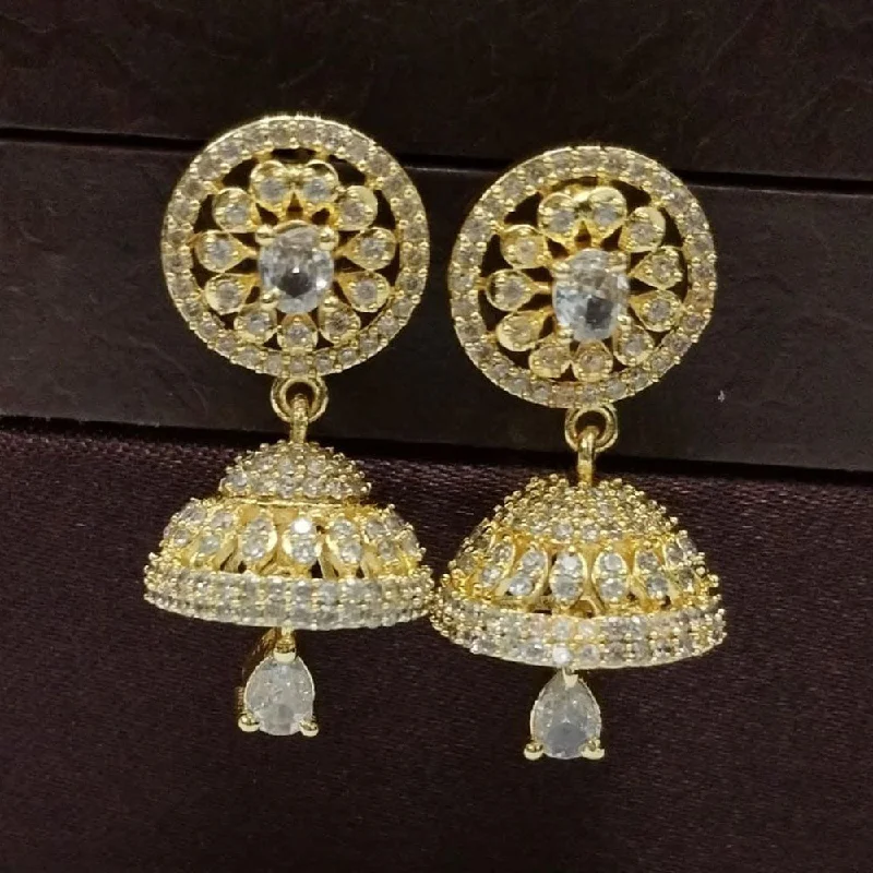 women’s big earrings-Aamrapali Gold Plated American Diamond Jhumki Earrings