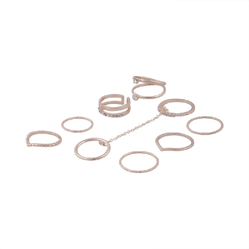 women’s star rings-Rose Gold 8-Pack Rings With Knuckle Chain Link