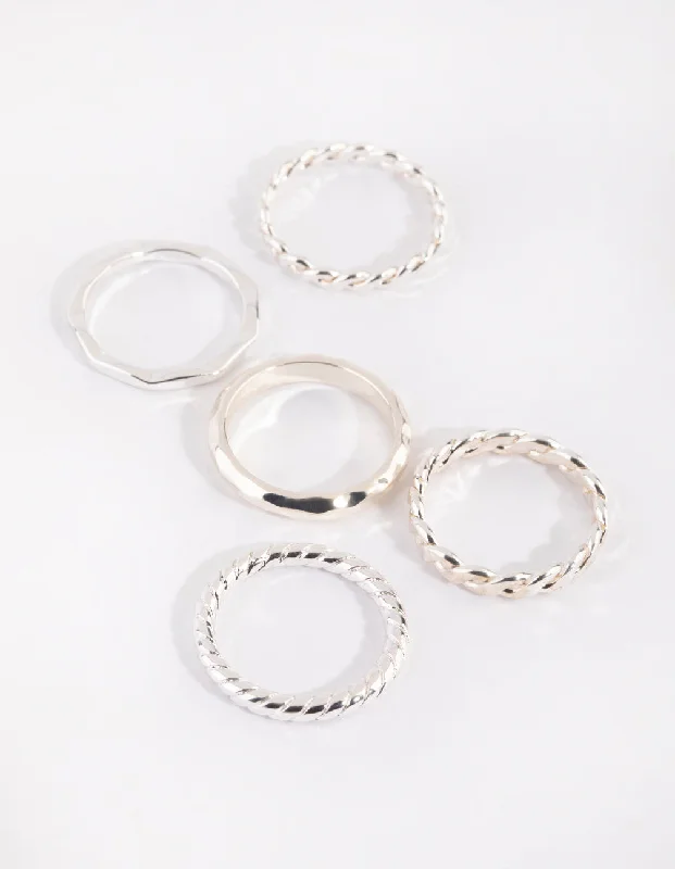 women’s cubic zirconia rings-Silver Croissant Rings 4-Pack