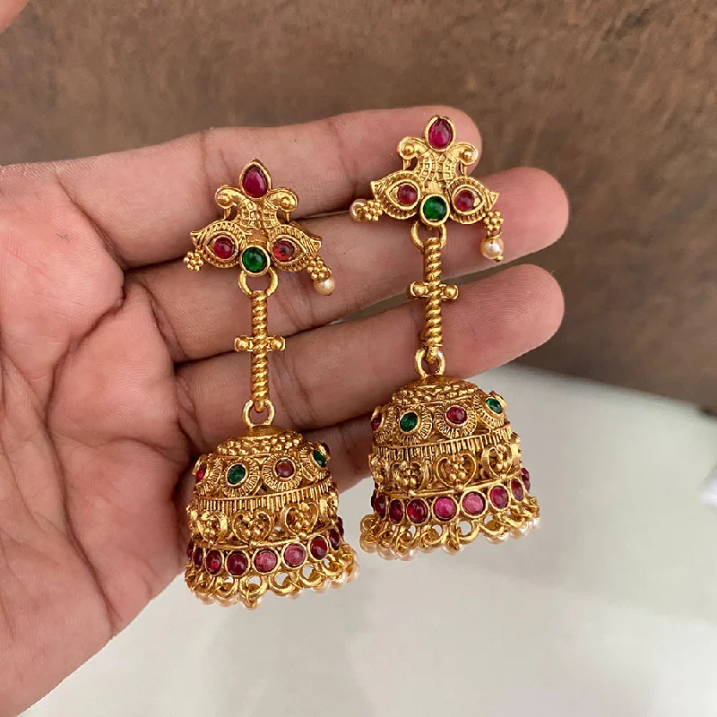 women’s opal earrings-Joyful Jewel Art Matte Gold Plated Pota Stone Jhumki Earrings