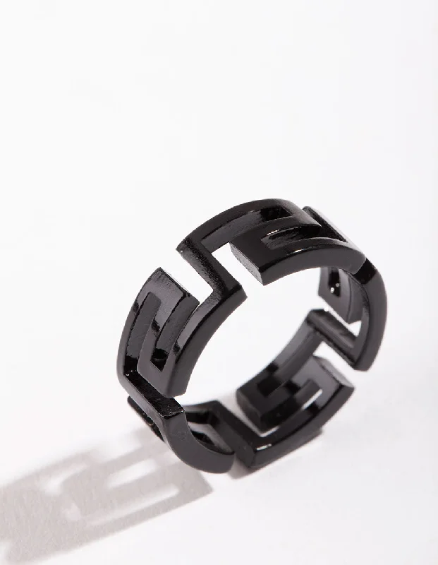 women’s delicate engagement rings-Black Cut-Out Design Ring