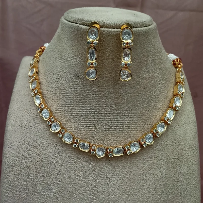 women’s vintage necklaces-Amoliya Jewels Gold Plated Polki Kundan Necklace Set