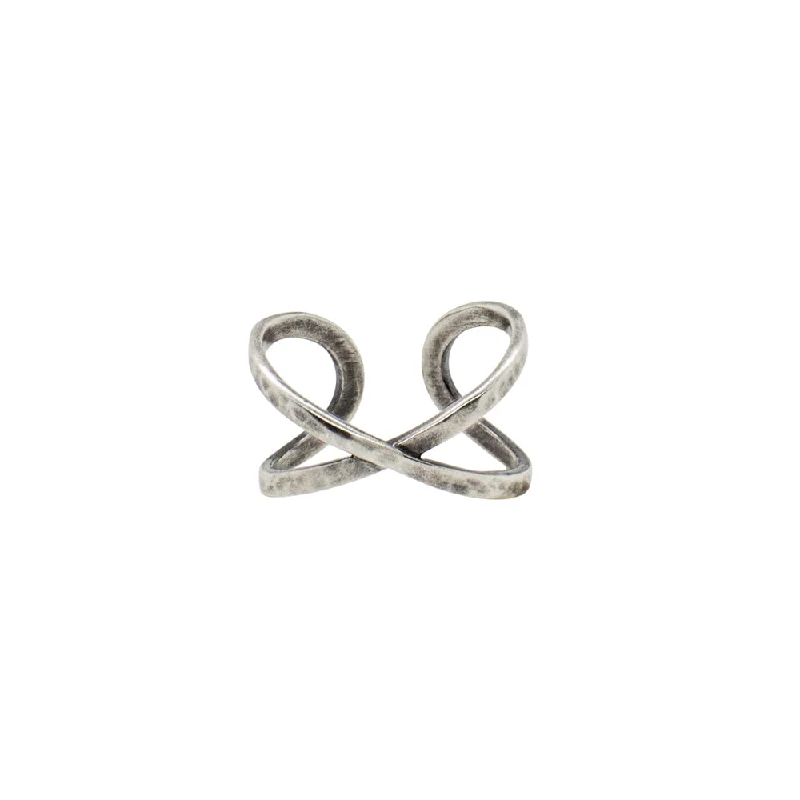 women’s rose gold engagement rings-Infinity "X" Ring in Antiqued Silver