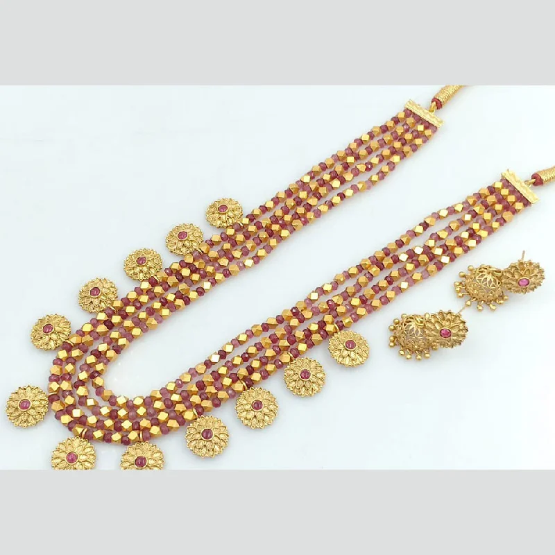 women’s religious necklaces-Manisha Jewellery Gold Plated Pota Stone And Pearls Long Necklace Set